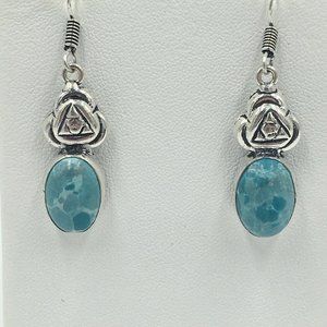 Gorgeous Blue Mosaic Jasper Cabochon 925 Sterling Pierced Dangle EARRINGS - NEW!